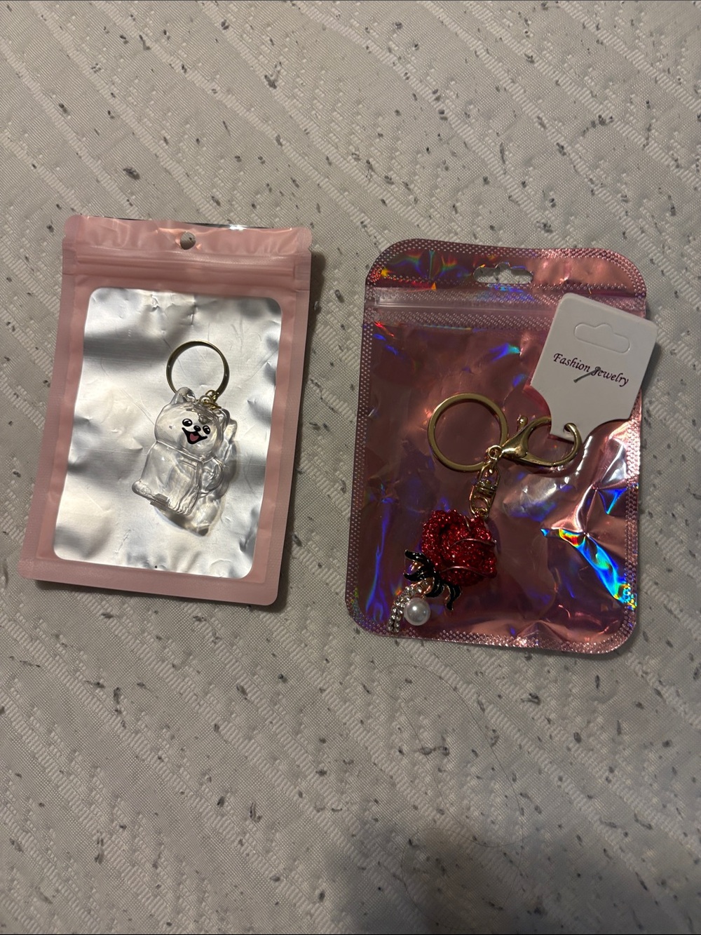 Fashion Jewelry Red Glitter Heart & Clear Bear Keychain Duo nwot set